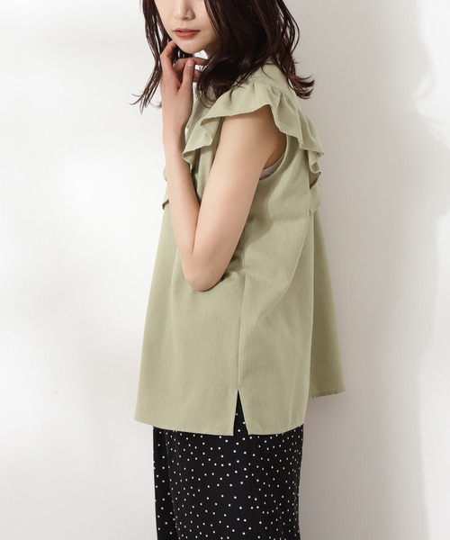 N.（N. Natural Beauty Basic）（エヌエヌナチュラルビューティーベーシック）の「◆Ｖラッフルノースリーブブラウス（シャツ/ブラウス・レディース・モカ/ベージュ/ライトグリーン・MEDIUM）」の12枚目の写真