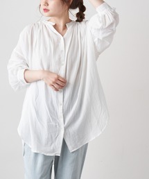 PUAL CE CIN | 強撚コットンノーカラーブラウス(シャツ/ブラウス)