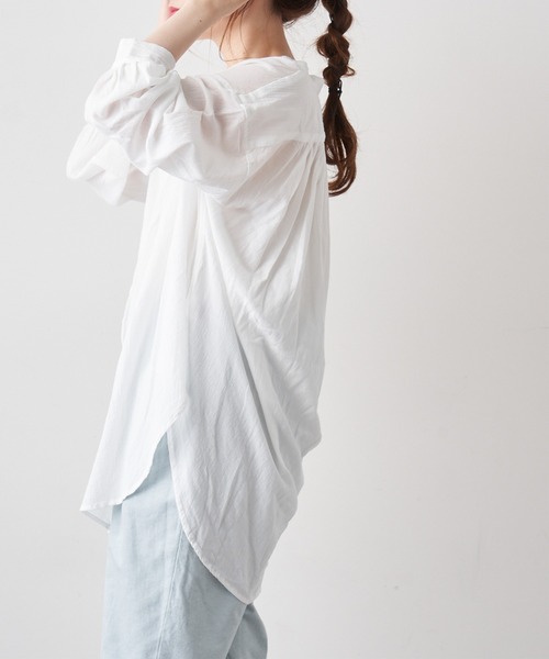 PUAL CE CIN（ピュアルセシン）の「強撚コットンノーカラーブラウス（シャツ/ブラウス・レディース・ブラック/ベージュ/オフホワイト/ピンク/ブルー・FREE）」の8枚目の写真