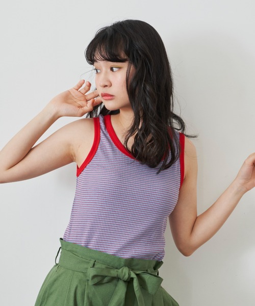 MERLOT（メルロー）の「おはな・ボーダー柄リンガータンクトップ（タンクトップ・レディース・ブルー/レッド/イエロー/パープル・FREE）」の4枚目の写真