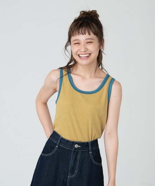 MERLOT（メルロー）の「おはな・ボーダー柄リンガータンクトップ（タンクトップ・レディース・ブルー/レッド/イエロー/パープル・FREE）」の5枚目の写真