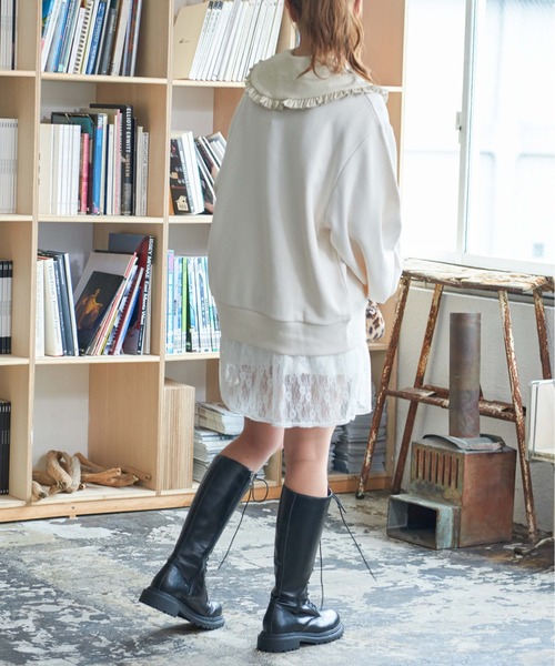 WEGO(ウィゴー)の「WEGO/レースシャーリングスリーブチュニック(シャツ/ブラウス・レディース・ホワイト/ブラック・FREE)」の3枚目の写真