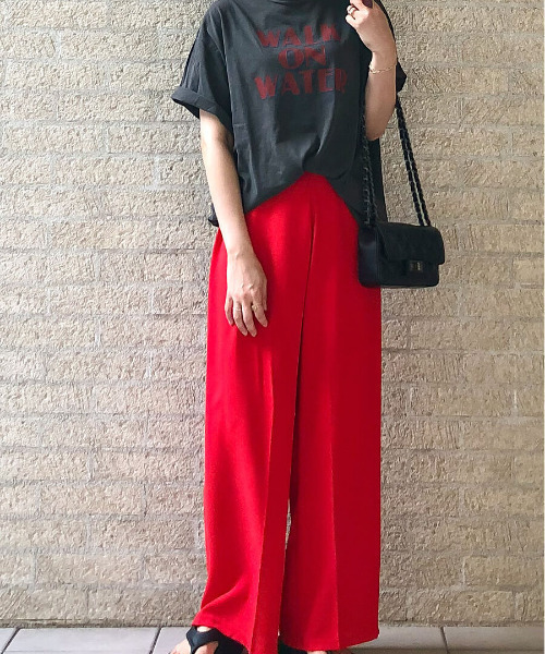 ISOOK（アイスー）の「Color wide pants / カラーワイドパンツ（nana select）（その他パンツ・レディース・レッド/グリーン・FREE）」の4枚目の写真