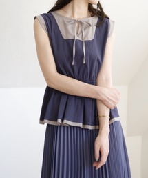 【UNFIELD】配色サッカー切替ペプラムブラウス