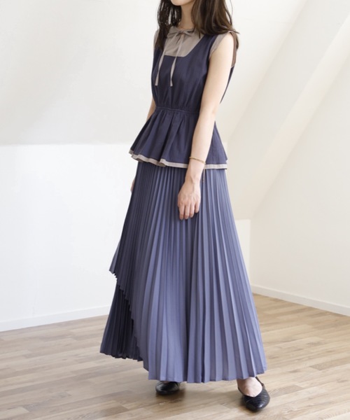 UNFIELD（アンフィールド）の「【UNFIELD】配色サッカー切替ペプラムブラウス（シャツ/ブラウス・レディース・ネイビー/ミント・FREE）」の15枚目の写真