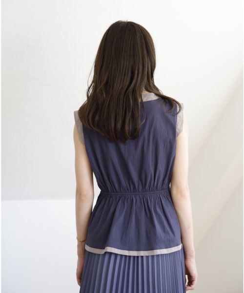 UNFIELD（アンフィールド）の「【UNFIELD】配色サッカー切替ペプラムブラウス（シャツ/ブラウス・レディース・ネイビー/ミント・FREE）」の14枚目の写真