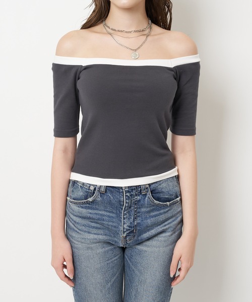 SPIRALGIRL(スパイラルガール)の「バイカラーハーフスリーブトップス(Tシャツ/カットソー・レディース・グレー/グリーン・FREE)」の15枚目の写真