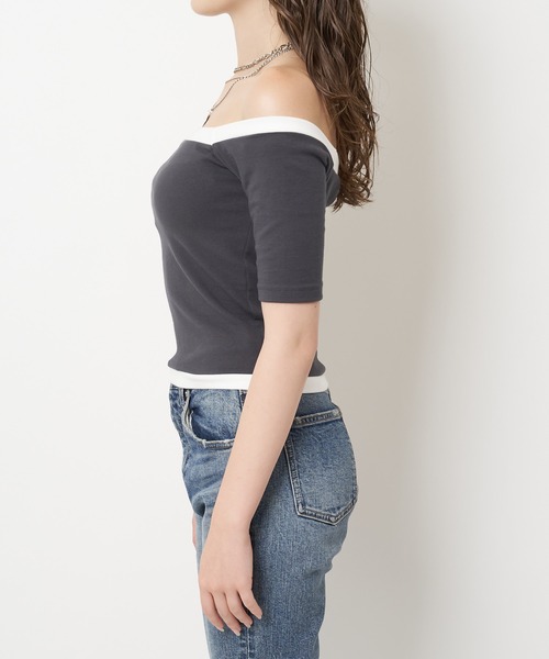 SPIRALGIRL(スパイラルガール)の「バイカラーハーフスリーブトップス(Tシャツ/カットソー・レディース・グレー/グリーン・FREE)」の3枚目の写真