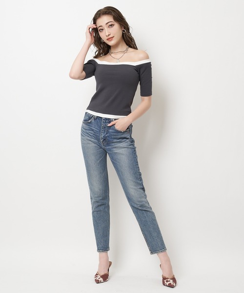 SPIRALGIRL(スパイラルガール)の「バイカラーハーフスリーブトップス(Tシャツ/カットソー・レディース・グレー/グリーン・FREE)」の9枚目の写真