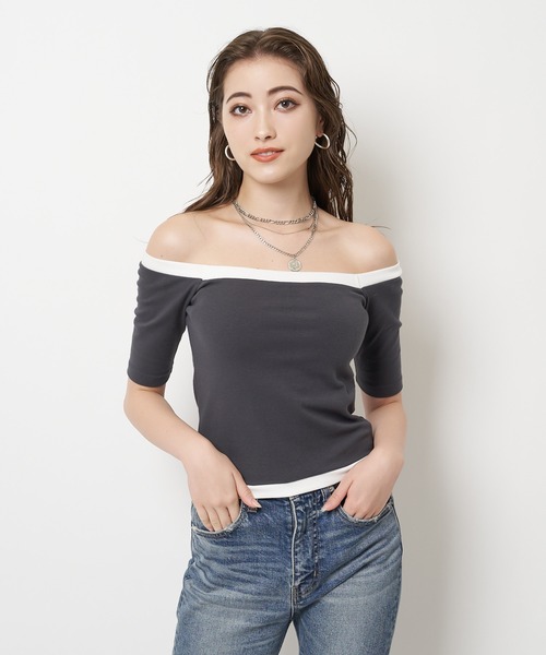 SPIRALGIRL(スパイラルガール)の「バイカラーハーフスリーブトップス(Tシャツ/カットソー・レディース・グレー/グリーン・FREE)」の13枚目の写真