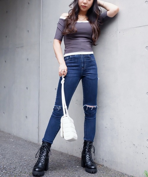 SPIRALGIRL(スパイラルガール)の「バイカラーハーフスリーブトップス(Tシャツ/カットソー・レディース・グレー/グリーン・FREE)」の10枚目の写真