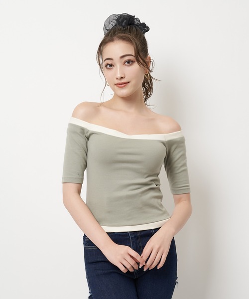 SPIRALGIRL(スパイラルガール)の「バイカラーハーフスリーブトップス(Tシャツ/カットソー・レディース・グレー/グリーン・FREE)」の16枚目の写真