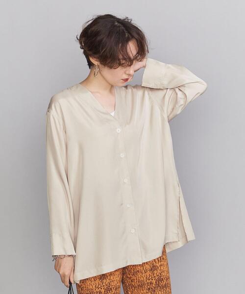 BEAUTY&YOUTH UNITED ARROWS（ビューティーアンドユースユナイテッドアローズ）の「BY キュプラ Vネックシャツ -ウォッシャブル-（シャツ/ブラウス・レディース・ブラウン/オフホワイト・FREE）」の16枚目の写真