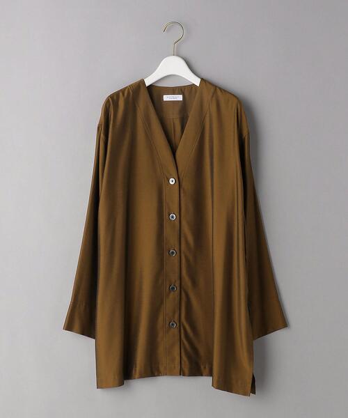 BEAUTY&YOUTH UNITED ARROWS（ビューティーアンドユースユナイテッドアローズ）の「BY キュプラ Vネックシャツ -ウォッシャブル-（シャツ/ブラウス・レディース・ブラウン/オフホワイト・FREE）」の11枚目の写真