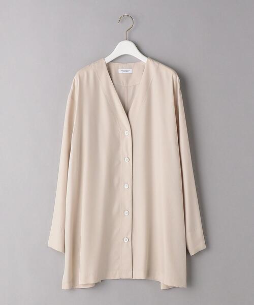 BEAUTY&YOUTH UNITED ARROWS（ビューティーアンドユースユナイテッドアローズ）の「BY キュプラ Vネックシャツ -ウォッシャブル-（シャツ/ブラウス・レディース・ブラウン/オフホワイト・FREE）」の4枚目の写真