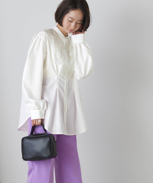forksy.(フォルクシー)の「【forksy.】テープコード刺繍襟付き2WAYボリューム袖ウエストタックシャツ(シャツ/ブラウス・レディース・ホワイト/インディゴブルー/ミント・FREE)」の13枚目の写真
