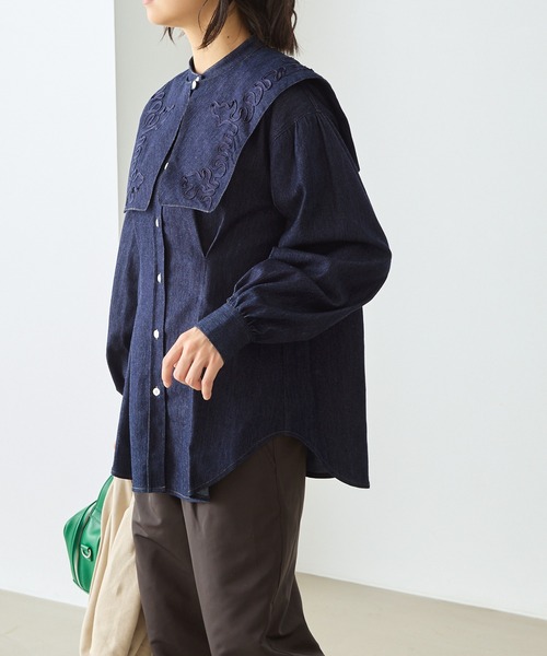 ビアズリー　新品　袖口と肩のタックでふんわりボリューム袖ウールライクシャツコート ビアズリー新品袖口と肩のタックでふんわりボリューム袖ウール