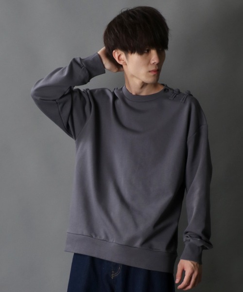 SITRY(シトリー)の「wide silhouette china sweat shirt/ワイドシルエット チャイナ スウェット シャツ/トレーナー(スウェット・メンズ・オフホワイト/ブルーグレー/チャコールグレー・M/L)」の12枚目の写真