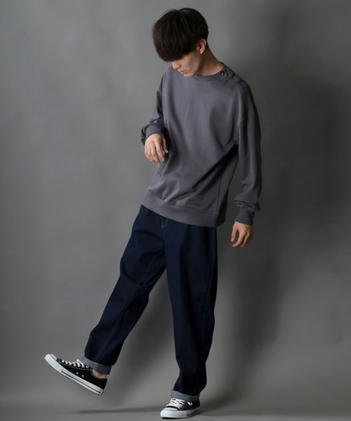 SITRY(シトリー)の「wide silhouette china sweat shirt/ワイドシルエット チャイナ スウェット シャツ/トレーナー(スウェット・メンズ・オフホワイト/ブルーグレー/チャコールグレー・M/L)」の19枚目の写真