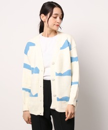 Vネック配色カーディガン