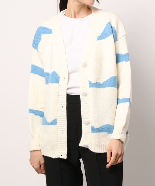 Diosfront（ディオスフロント）の「Vネック配色カーディガン（カーディガン/ボレロ・レディース・ホワイト/ブラック/グレー/ベージュ・FREE）」の8枚目の写真