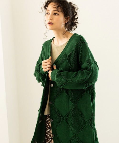 【ぽんちゃん⭐︎様】KURASHI & Trips カーディガン オリーブグリーン OSMOSIS（オズモーシス）の「ジャガードニットカーディガン