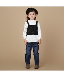 petit main | 【リンク】リボンテーパードデニムストレッチパンツ(デニムパンツ)