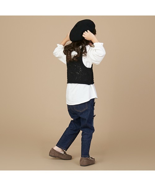 petit main(プティマイン)の「【リンク】リボンテーパードデニムストレッチパンツ(デニムパンツ・キッズ・ネイビー/ブルー・80cm/90cm/100cm/110cm/120cm/130cm)」の5枚目の写真