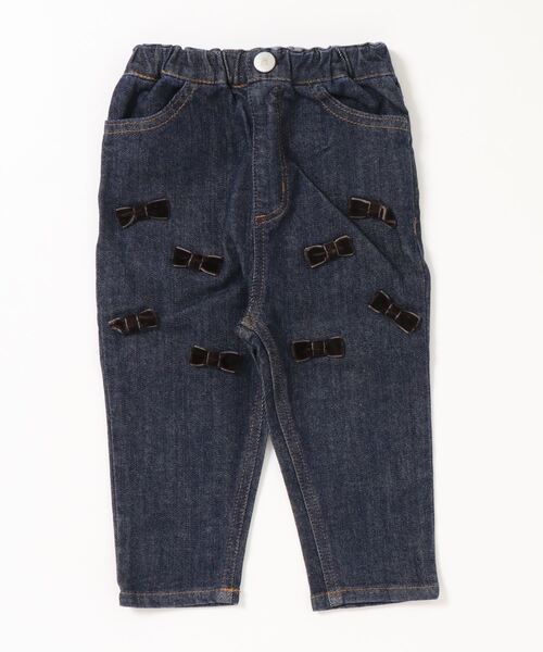 petit main(プティマイン)の「【リンク】リボンテーパードデニムストレッチパンツ(デニムパンツ・キッズ・ネイビー/ブルー・80cm/90cm/100cm/110cm/120cm/130cm)」の6枚目の写真