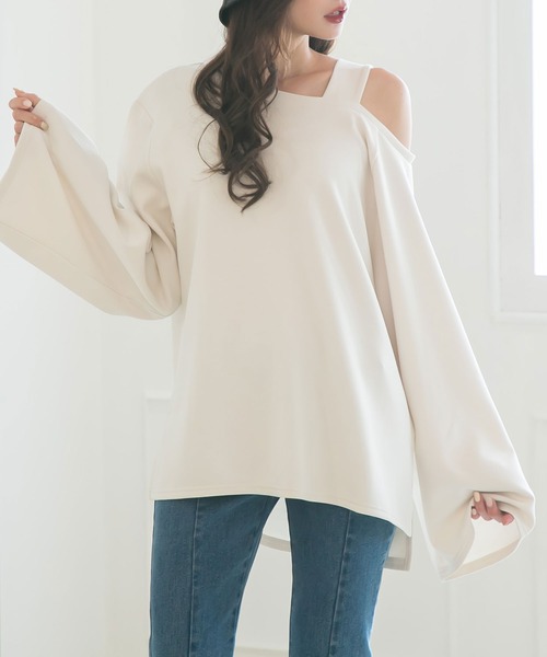 Newlyme（ニューリーミー）の「ワイドスリーブワンショルチュニックトップス（Tシャツ/カットソー・レディース・ブラック/ブラウン/ボルドー/パープル/アイボリー/ブルーグレー・MEDIUM/XX-LARGE/X-LARGE/LARGE）」の7枚目の写真