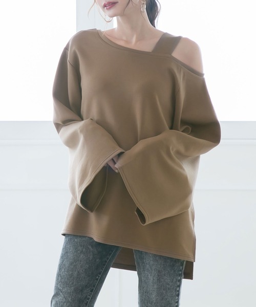Newlyme（ニューリーミー）の「ワイドスリーブワンショルチュニックトップス（Tシャツ/カットソー・レディース・ブラック/ブラウン/ボルドー/パープル/アイボリー/ブルーグレー・MEDIUM/XX-LARGE/X-LARGE/LARGE）」の11枚目の写真