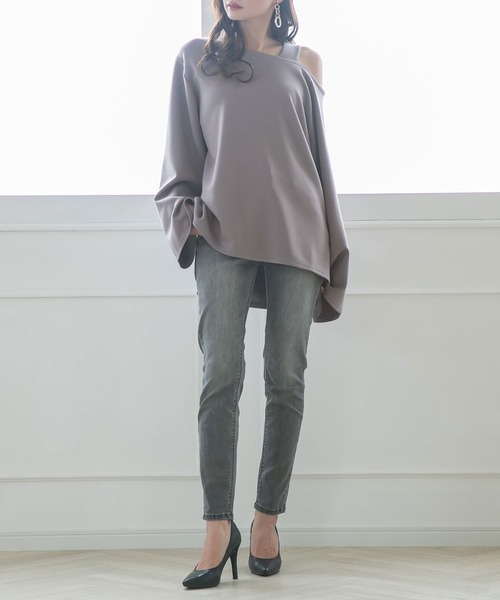 Newlyme（ニューリーミー）の「ワイドスリーブワンショルチュニックトップス（Tシャツ/カットソー・レディース・ブラック/ブラウン/ボルドー/パープル/アイボリー/ブルーグレー・MEDIUM/XX-LARGE/X-LARGE/LARGE）」の19枚目の写真