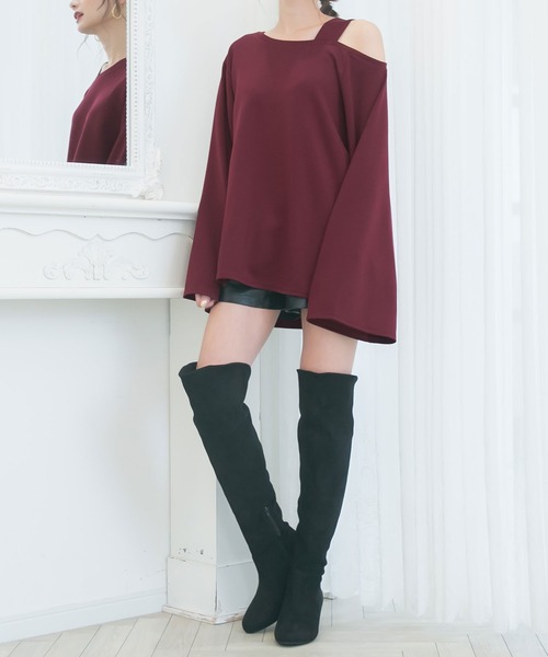 Newlyme（ニューリーミー）の「ワイドスリーブワンショルチュニックトップス（Tシャツ/カットソー・レディース・ブラック/ブラウン/ボルドー/パープル/アイボリー/ブルーグレー・MEDIUM/XX-LARGE/X-LARGE/LARGE）」の22枚目の写真