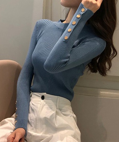 Ulysses（ユリシス）の「袖ボタン付きリブニット（ニット/セーター・レディース・ブラック/ホワイト/レッド/ベージュ/ブルー/ピンク・F）」の22枚目の写真