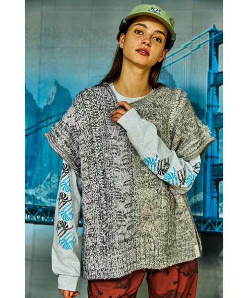 AlexanderLeeChang(アレキサンダーリーチャン)の「AlexanderLeeChang/アレキサンダーリーチャン BIG KNIT VEST ニットベスト(ベスト・メンズ・グレー/バーガンディー/ブラック・2/3)」の3枚目の写真