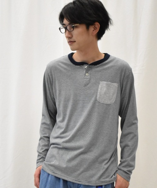 SPENDY'S Store（スペンディーズストア）の「ヘンリーネック長袖ポケットＴシャツ（Tシャツ/カットソー・メンズ・ネイビー/ブラック/ワイン/杢グレー/ブルー系その他/マスタード/スモークピンク/ホワイト系その他/カーキ/ネイビー系1/オフホワイト・4L/S/3L/L/LL/M/5L）」の9枚目の写真
