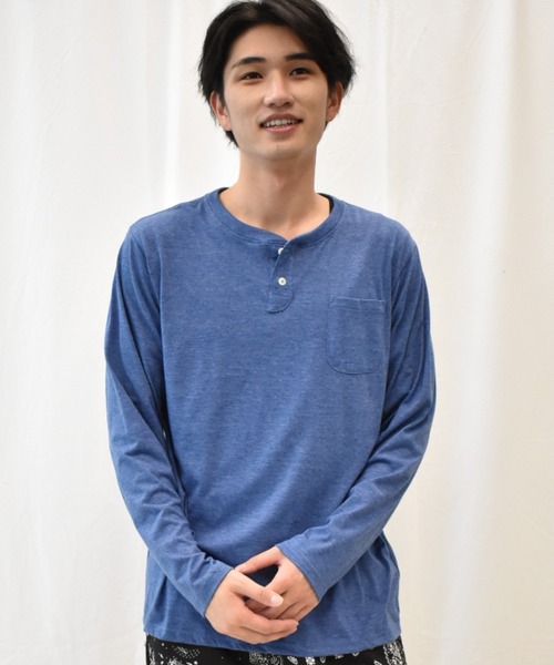 SPENDY'S Store（スペンディーズストア）の「ヘンリーネック長袖ポケットＴシャツ（Tシャツ/カットソー・メンズ・ネイビー/ブラック/ワイン/杢グレー/ブルー系その他/マスタード/スモークピンク/ホワイト系その他/カーキ/ネイビー系1/オフホワイト・4L/S/3L/L/LL/M/5L）」の8枚目の写真