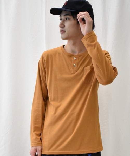 SPENDY'S Store（スペンディーズストア）の「ヘンリーネック長袖ポケットＴシャツ（Tシャツ/カットソー・メンズ・ネイビー/ブラック/ワイン/杢グレー/ブルー系その他/マスタード/スモークピンク/ホワイト系その他/カーキ/ネイビー系1/オフホワイト・4L/S/3L/L/LL/M/5L）」の10枚目の写真