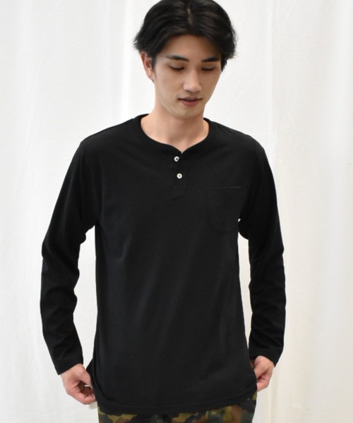 SPENDY'S Store（スペンディーズストア）の「ヘンリーネック長袖ポケットＴシャツ（Tシャツ/カットソー・メンズ・ネイビー/ブラック/ワイン/杢グレー/ブルー系その他/マスタード/スモークピンク/ホワイト系その他/カーキ/ネイビー系1/オフホワイト・4L/S/3L/L/LL/M/5L）」の21枚目の写真