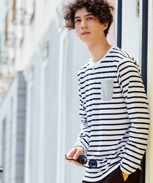 SPENDY'S Store（スペンディーズストア）の「ヘンリーネック長袖ポケットＴシャツ（Tシャツ/カットソー・メンズ・ネイビー/ブラック/ワイン/杢グレー/ブルー系その他/マスタード/スモークピンク/ホワイト系その他/カーキ/ネイビー系1/オフホワイト・4L/S/3L/L/LL/M/5L）」の18枚目の写真