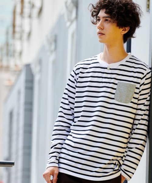 SPENDY'S Store（スペンディーズストア）の「ヘンリーネック長袖ポケットＴシャツ（Tシャツ/カットソー・メンズ・ネイビー/ブラック/ワイン/杢グレー/ブルー系その他/マスタード/スモークピンク/ホワイト系その他/カーキ/ネイビー系1/オフホワイト・4L/S/3L/L/LL/M/5L）」の19枚目の写真