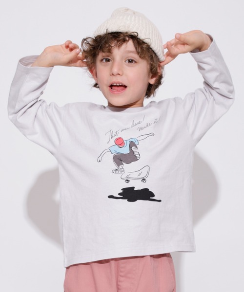BRANSHES（ブランシェス）の「グラフィック長袖Tシャツ（Tシャツ/カットソー・キッズ・ライトグレー/オフホワイト/ベージュ/グリーン/ブラック/ブラウン/カラフル/チャコールグレー・90/120/130/150/100/110/140）」の5枚目の写真