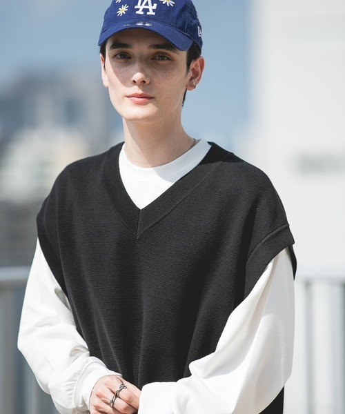 RAGEBLUE（レイジブルー）の「ミラノリブVネックニットベスト（ベスト・メンズ・ブラック/オフホワイト/ライトグリーン/ブルー/ピンク/ダークグリーン・MEDIUM/LARGE）」の3枚目の写真