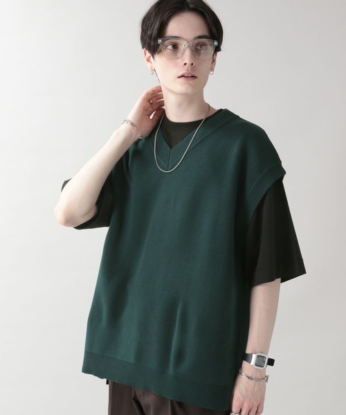 RAGEBLUE（レイジブルー）の「ミラノリブVネックニットベスト（ベスト・メンズ・ブラック/オフホワイト/ライトグリーン/ブルー/ピンク/ダークグリーン・MEDIUM/LARGE）」の14枚目の写真