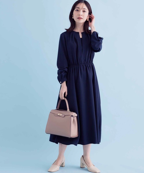 VIS（ビス）の「【EASY CARE】フロントタックワンピース【sustainable】（ワンピース・レディース・ネイビー/ライトグリーン・S/M）」の2枚目の写真