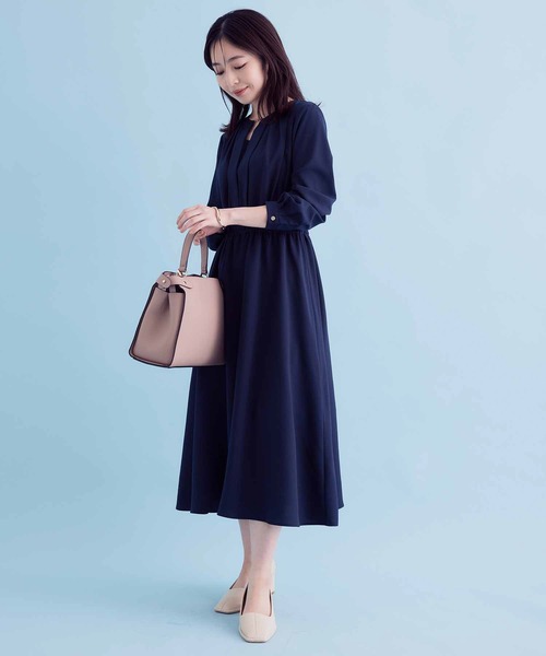 VIS（ビス）の「【EASY CARE】フロントタックワンピース【sustainable】（ワンピース・レディース・ネイビー/ライトグリーン・S/M）」の6枚目の写真