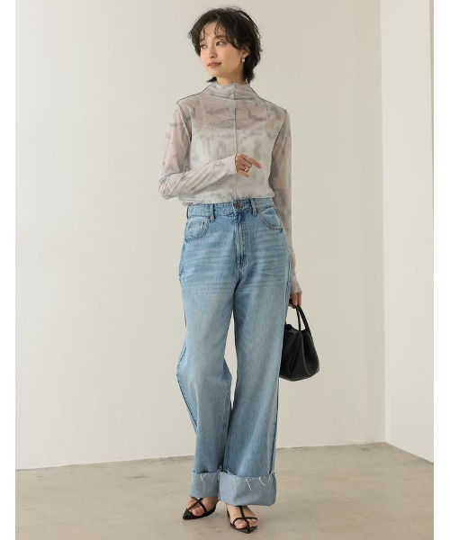 Re:EDIT（リエディ）の「[2023S/S COLLECTION]ニュアンス柄アウトーシームシアープリントトップス（その他トップス・レディース・ベージュ/グレー・MEDIUM）」の3枚目の写真