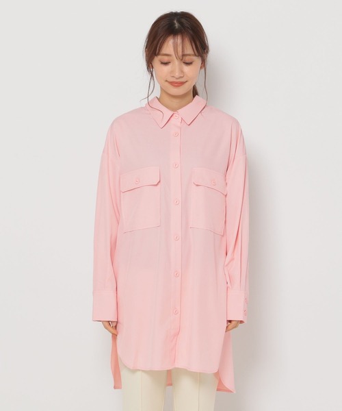 mysty woman(ミスティウーマン)の「ビッグシルエットチュニックシャツ 274155(シャツ/ブラウス・レディース・ピンク/ライトベージュ/チャコール・FREE)」の6枚目の写真
