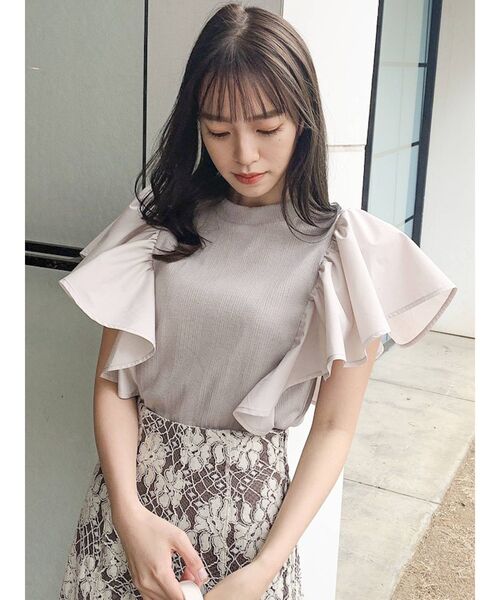 dazzlin（ダズリン）の「フリルシャツドッキングリブトップス（Tシャツ/カットソー・レディース・ブラック/オフホワイト/ピンク/グレー・FREE）」の3枚目の写真