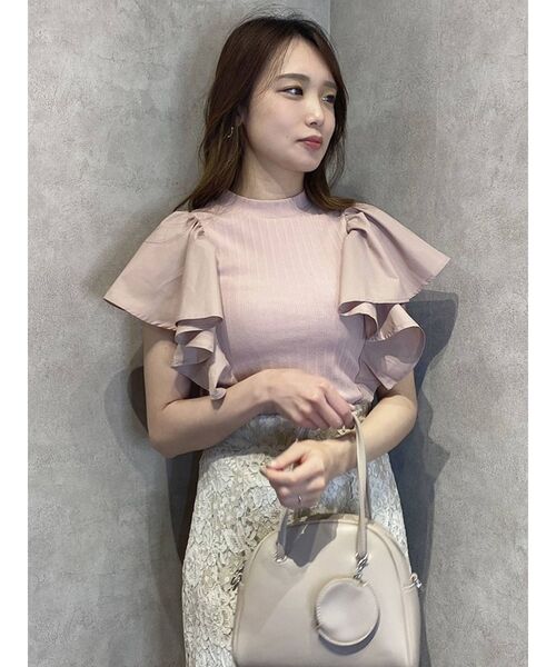 dazzlin（ダズリン）の「フリルシャツドッキングリブトップス（Tシャツ/カットソー・レディース・ブラック/オフホワイト/ピンク/グレー・FREE）」の4枚目の写真